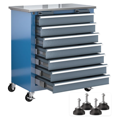 LARBANKE 7-Drawer Rolling Tool Chest with Stainless Steel Countertop,Tool Chest with Secure Locking System,Tool Cabinet with 360°Wheels and Padded Feet,for Home, Garage and Office