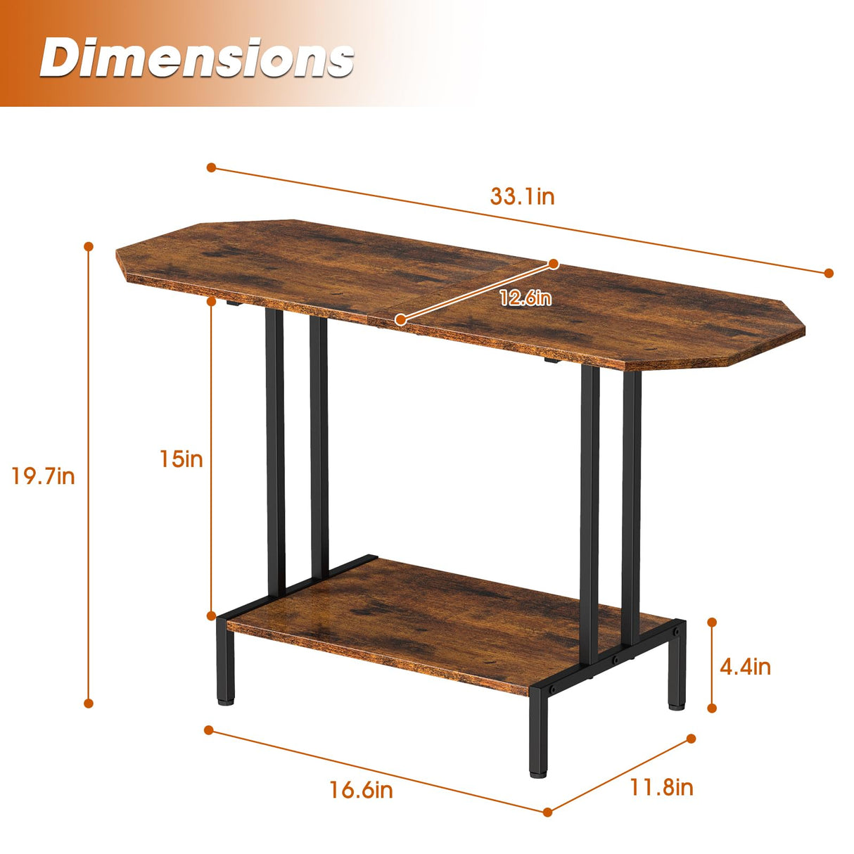 NOVIMANGO Rustic Coffee Table 2-Tier Wood Tea Table Coffee Tables for Living Room Industrial Rectangle Coffee Table for Large or Small Spaces Center Table with Storage Shelf, Brown NOVIMANGO