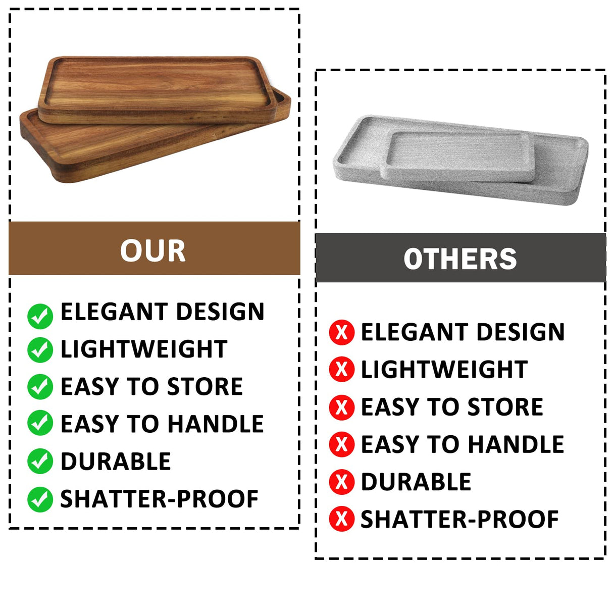 Wooden Serving Platter, 11.8 x 5.1 Inch, Set of 3, Acacia Wood Tray, Perfect for Serving Charcuterie, Desserts, Dips, Sushi, Parties, Family Gatherings, Weddings, and Home Decor, by GNIEMCKIN. GNIEMCKIN