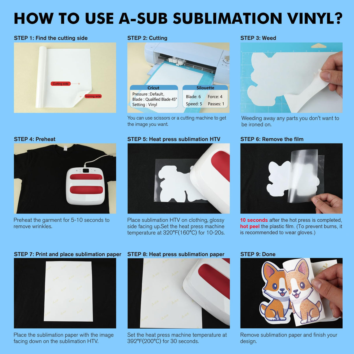 A-SUB Sublimation HTV for Dark and Light Fabric, 12" X 10FT Matte Sublimation Vinyl, White HTV Vinyl for Sublimation on Cotton Fabric - T-Shirt, Pillow, Bag A-SUB