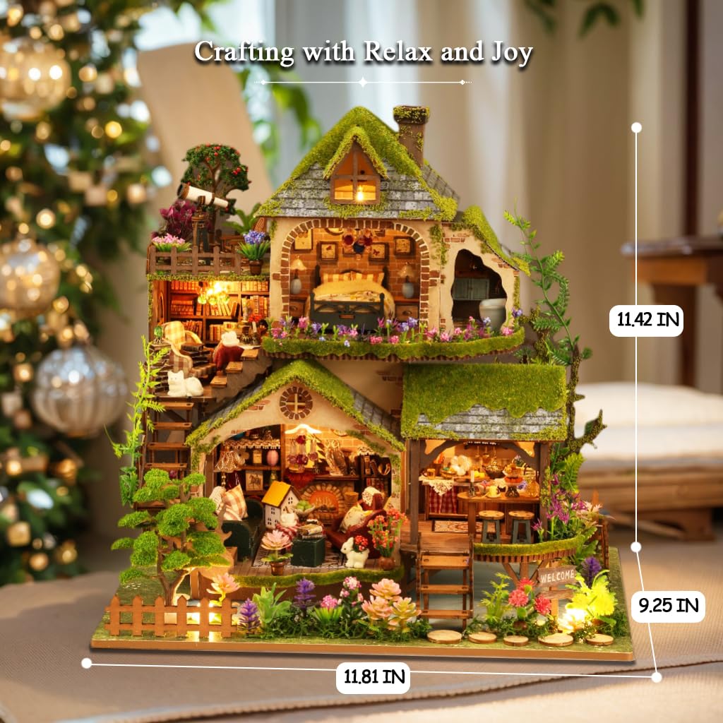 RHZN Miniature House Kit, Dollhouse Kit, Miniature Kit, DIY Mini House Building Kit for Adult Teen, Forest Adventure RHZN