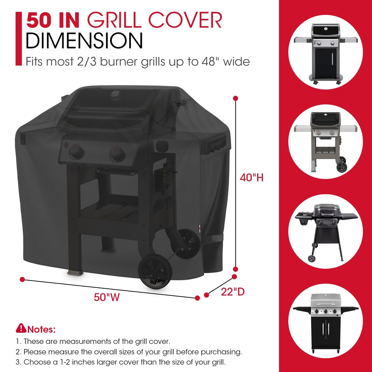 Unicook 50 Inch Outdoor BBQ Grill Cover with Air Vents/Handles/Straps, Heavy Duty Waterproof, Fade Resistant, Fits for Weber Char-Broil Nexgrill 2-3 Burner Gas Grills etc Unicook