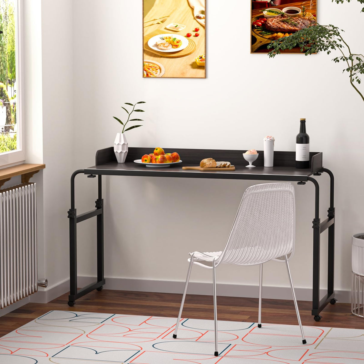 nawoefii Overbed Table, Over Bed Table with Wheels Adjustable Height, Bed Laptop Desk, King Queen Size Over The Bed Table with Wheels, Metal Leg, for Home Office Bedroom Hospital Black Baffle-120x40 nawoefii