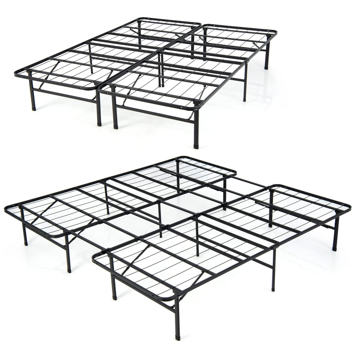 Giantex Folding Bed Frame, Queen/King Size Portable Bed Base for Kids, Teens & Adults, Tool-Free Assembly, No Box Spring Needed, 660 LBS Capacity, Steel Platform Bed Giantex