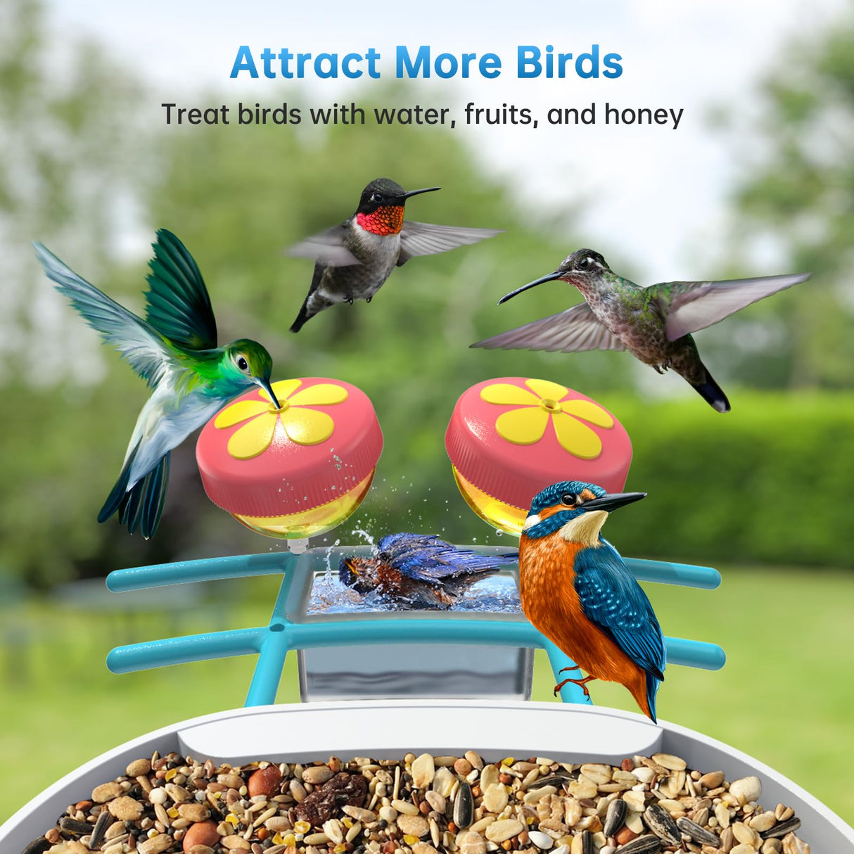 SMONET Bird Feeder with Camera B300: Smart Birdhouse Camera AI Recognition Solar Powered,Outdoor Wireless WiFi Birdfeeder Watching Live Video,Funny Birthday Gifts for Mom Mother Grandma Daughter SMONET