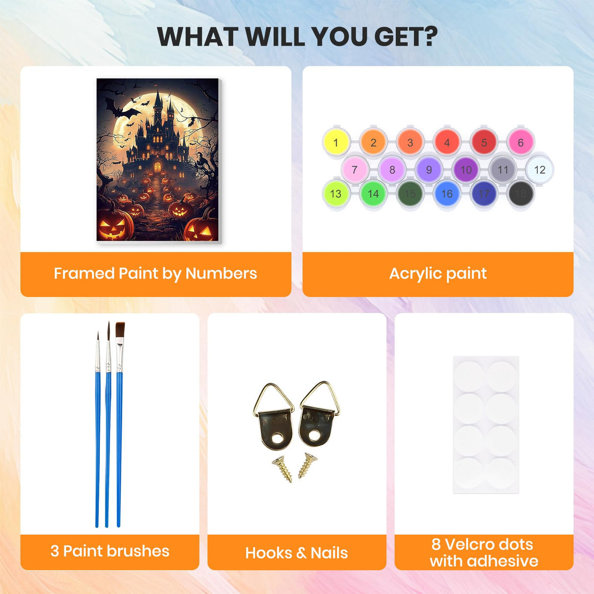 HEIBAGO Halloween Framed Paint by Numbers Kit for Adults, Castle Pumpkin Paint by Numbers for Beginner, Moon Adult Paint by Number Kits on Canvas, Painting by Numbers for Home Wall Decor 12 * 16 inch HEIBAGO