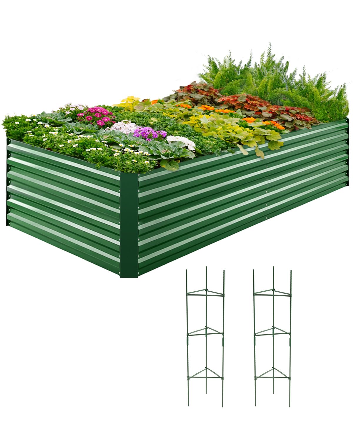 Quictent Galvanized Raised Garden Bed 8x4x2 Ft Tall Metal Planter Box for Vegetables Outdoor Bottomless for Backyard, 2 Tomato Cages Included, 22.04" Deep (Green) Quictent