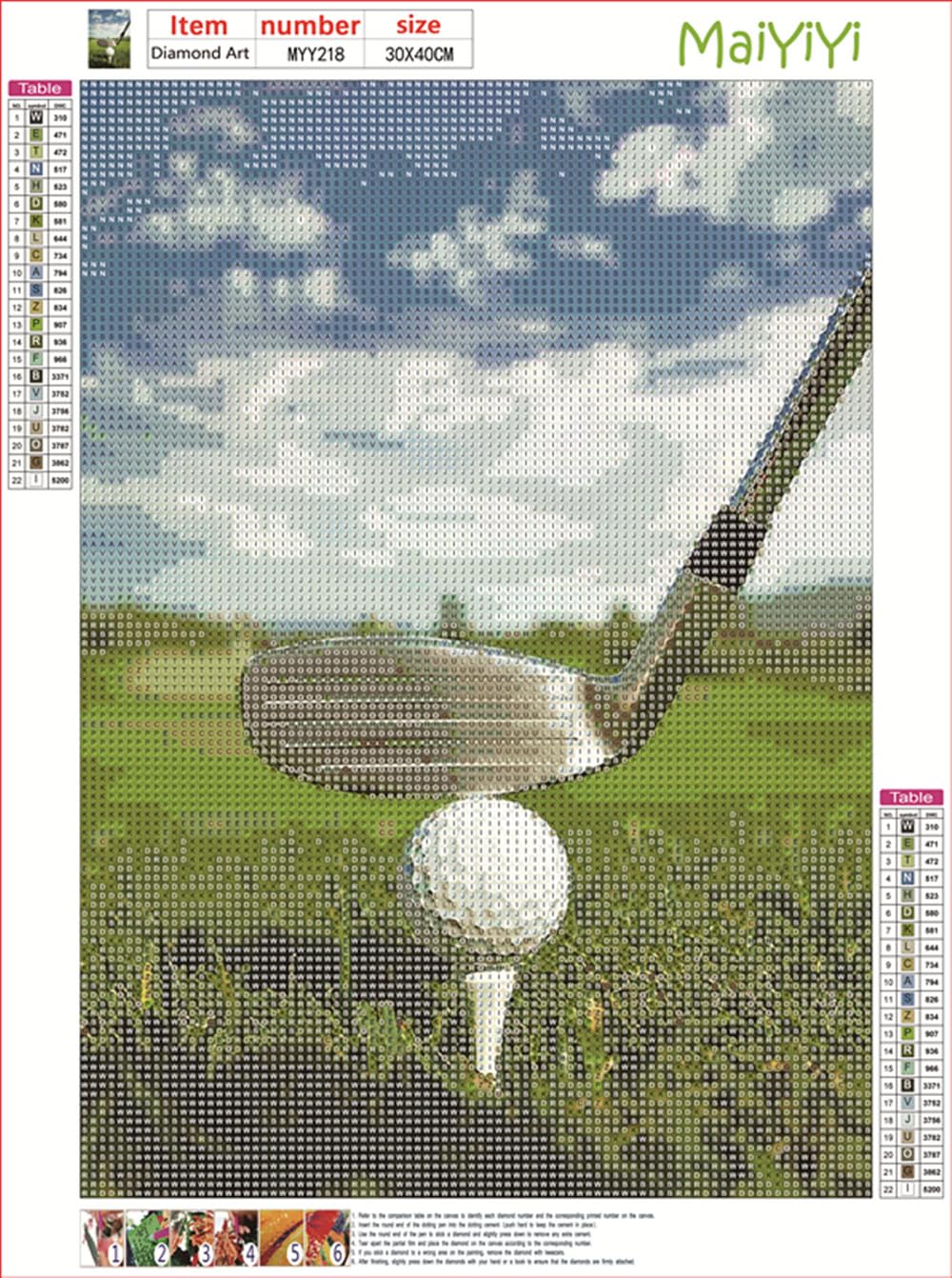 MaiYiYi Golf Diamond Painting by Numbers, 5D Full Round Drill Play Golf Diamond Painting Cross Stitch Kit, Golf Competition Diamond Painting Set for Adult Home Wall Art Decor (30X40 CM) MaiYiYi