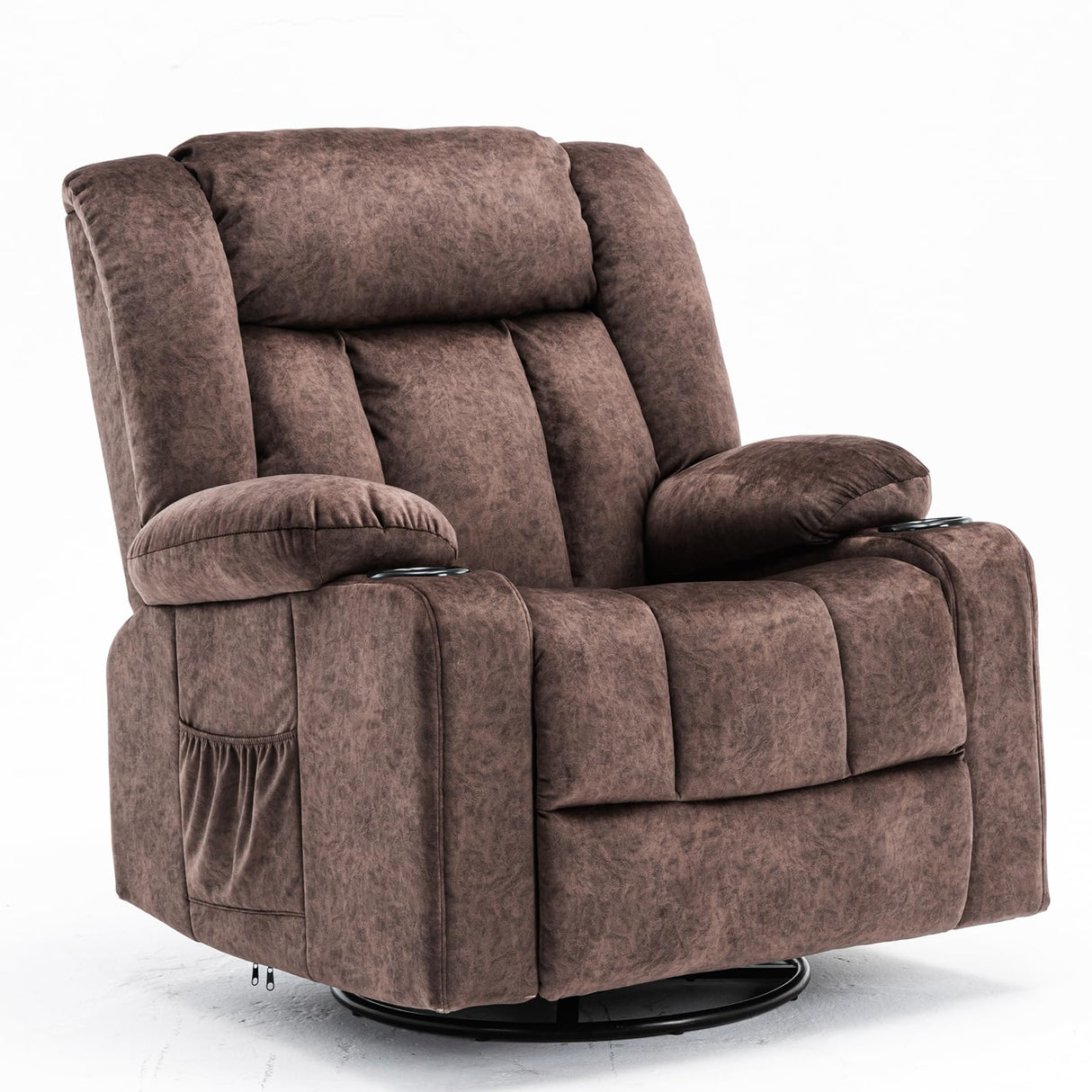 COMHOMA Recliner Chair,360° Swivel Rocker Glider Recliners with Cup Holders, Upholstered Fabric Rocking Chair for Adults,Manual Reclining Single Sofa for Living Room,Brown COMHOMA