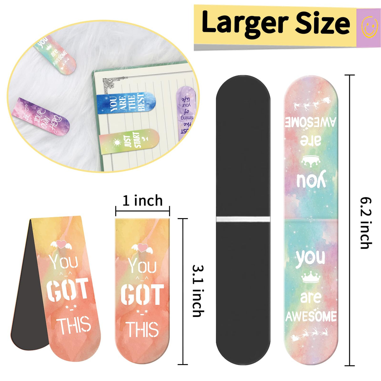 Magnetic Bookmarks, Kaluofan Larger Size 15PCS Inspirational Bookmarks, Bookmarks for Women, Bookmarks for Kids, Double Sided Magnet Book Markers Page Clip for Students Teachers Reading Supplies Kaluofan