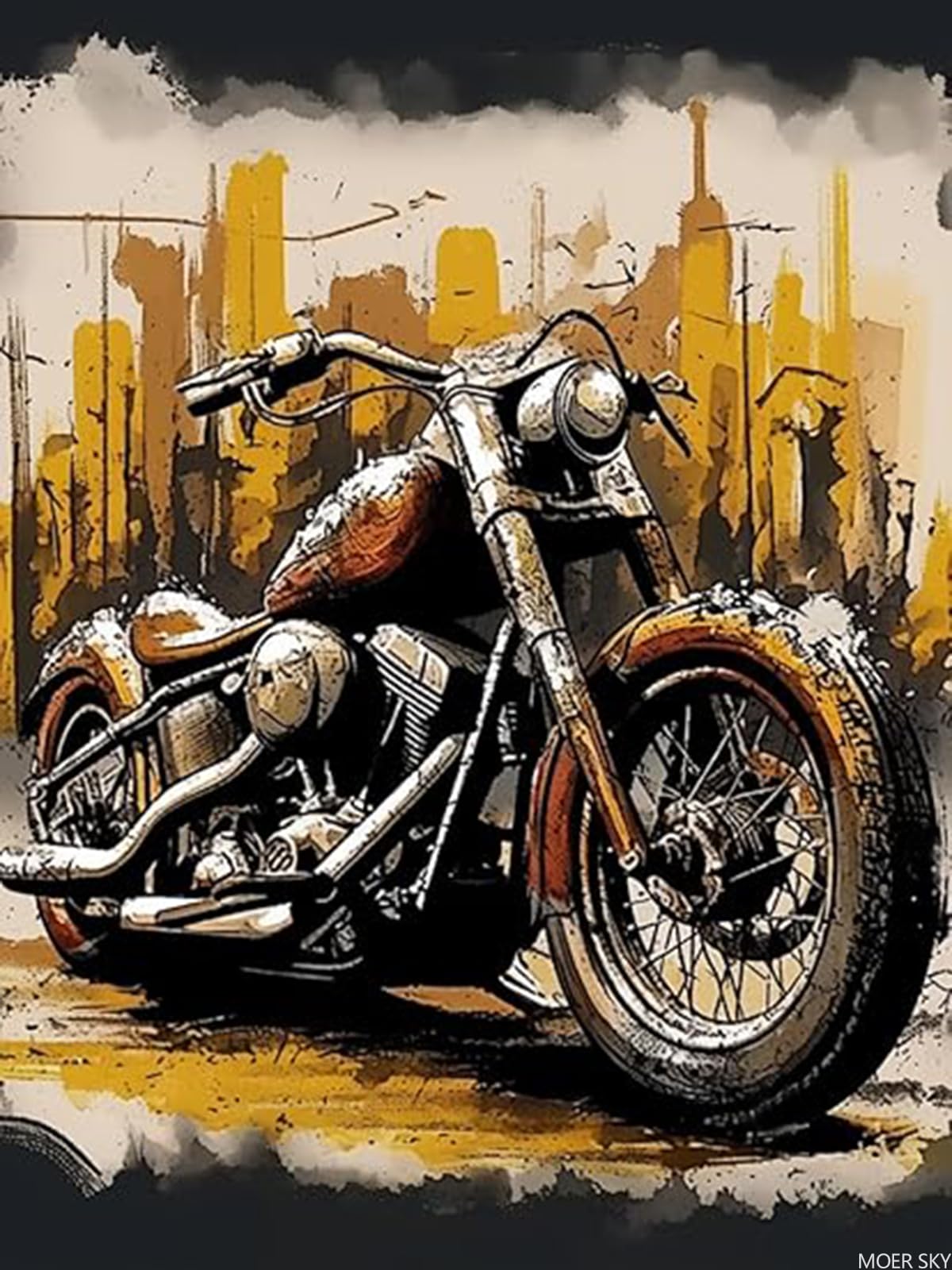 MOER SKY Urban Retro Motorcycle Diamond Painting Kits for Adults, Car 5D DIY Diamond Art Kits Full Drill Diamond for Gift Wall Decor Gem Arts 12x16Inch MOER SKY