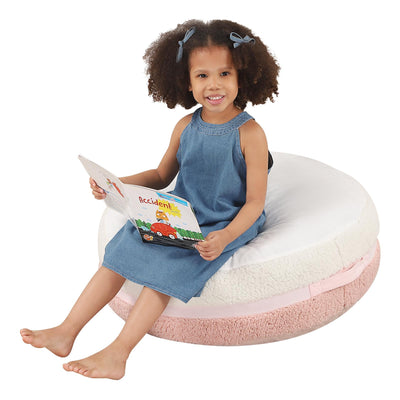 MOMCAYWEX Macaron Bean Bag Chair for Kids and Teens, Medium Bean Bag Sofa with Memory Foam Filling, 27.5"×27.5"×13.5", Pink and White