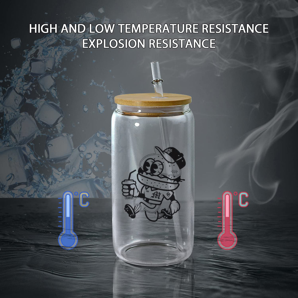 AGH 12 Pack 16oz Clear Sublimation Glass Blanks with Bamboo Lid, Sublimation Glass Cups Transparent Can Shaped Beer Cup with Lid and Straw, Straight Sublimation Tumblers for Iced Coffee Milk Juice AGH