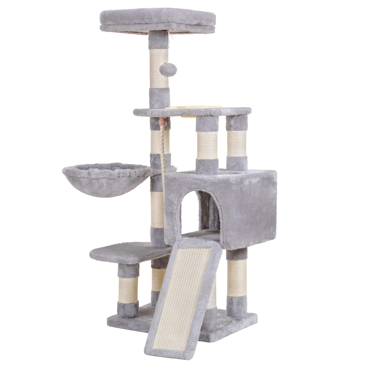Heybly Cat Tree, Cat Tower for Indoor Cats with Scratching Board, Multi-Level Cat Furniture Condo with Feeding Bowl Light Gray HCT010SW Heybly