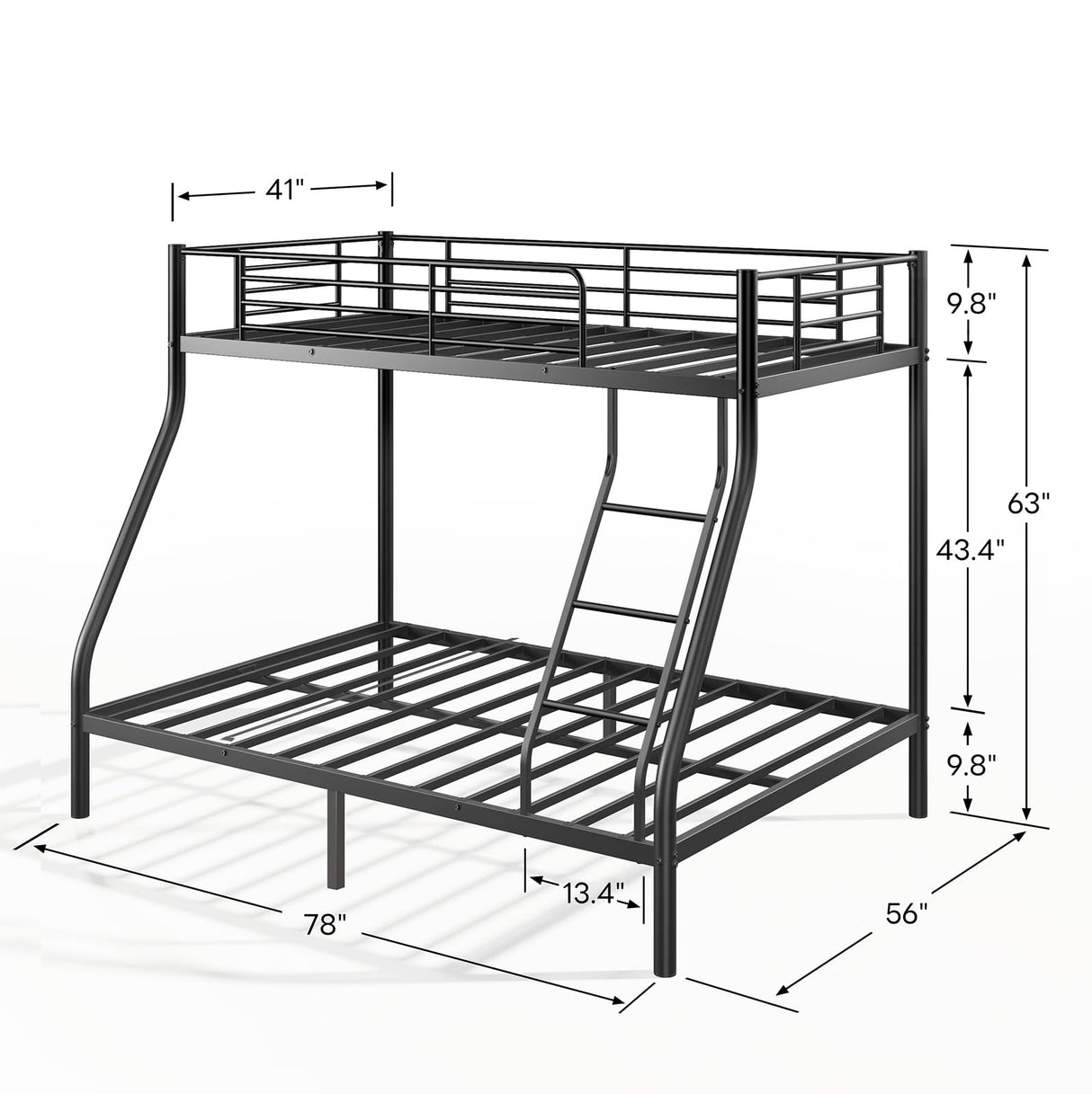 Klwenas Maec Twin Over Full Loft Bunk Beds for Kids,Teens & Adults,Heavy Duty Metal Bed Frame with Ladder,No Box Spring Needed,Space Saving Bedroom Furniture (Twin Over Full) Klwenas Maec