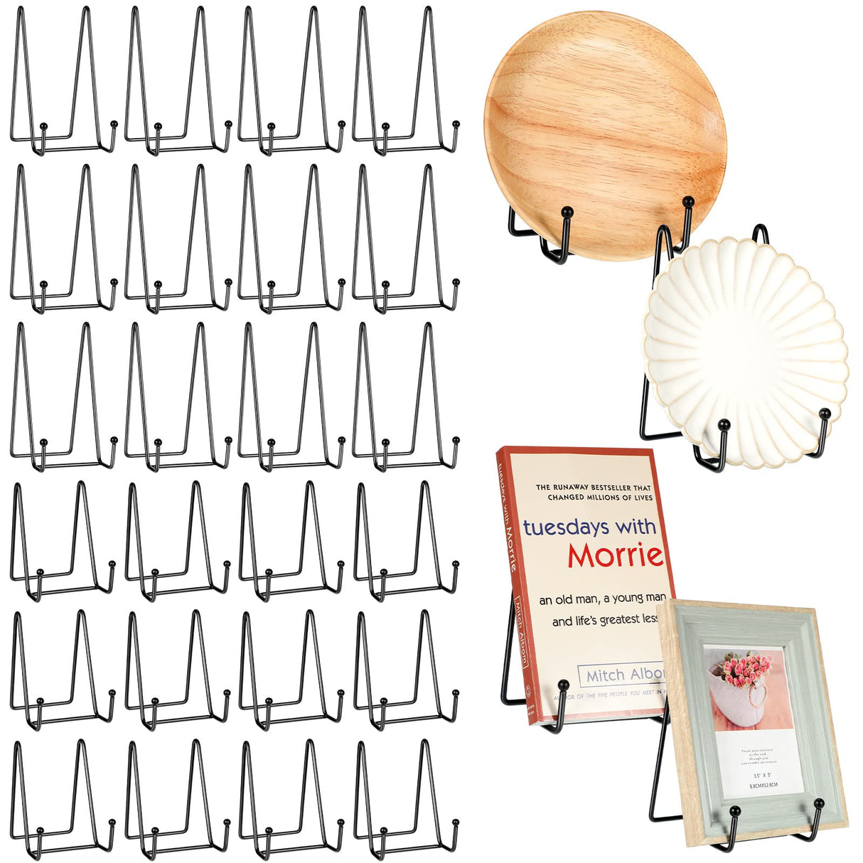 Mixweer 24 Pcs Plate Stands for Display Metal Display Stand Photo Easel Stand Book Holder Picture Stand for Decorative Display Easels Picture Frame Stand Plate Rack (4.3 Inch, 6 Inch) Mixweer