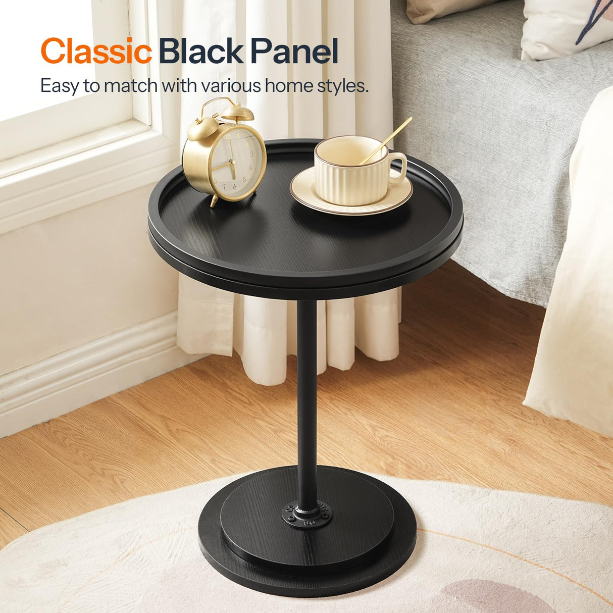 HOOBRO Nesting Coffee Table Set of 2, Small Round Coffee Table Set with Wooden Pedestal, Modern Circle Accent Side Tables for Living Room, Center, Black BB170BZ01 HOOBRO