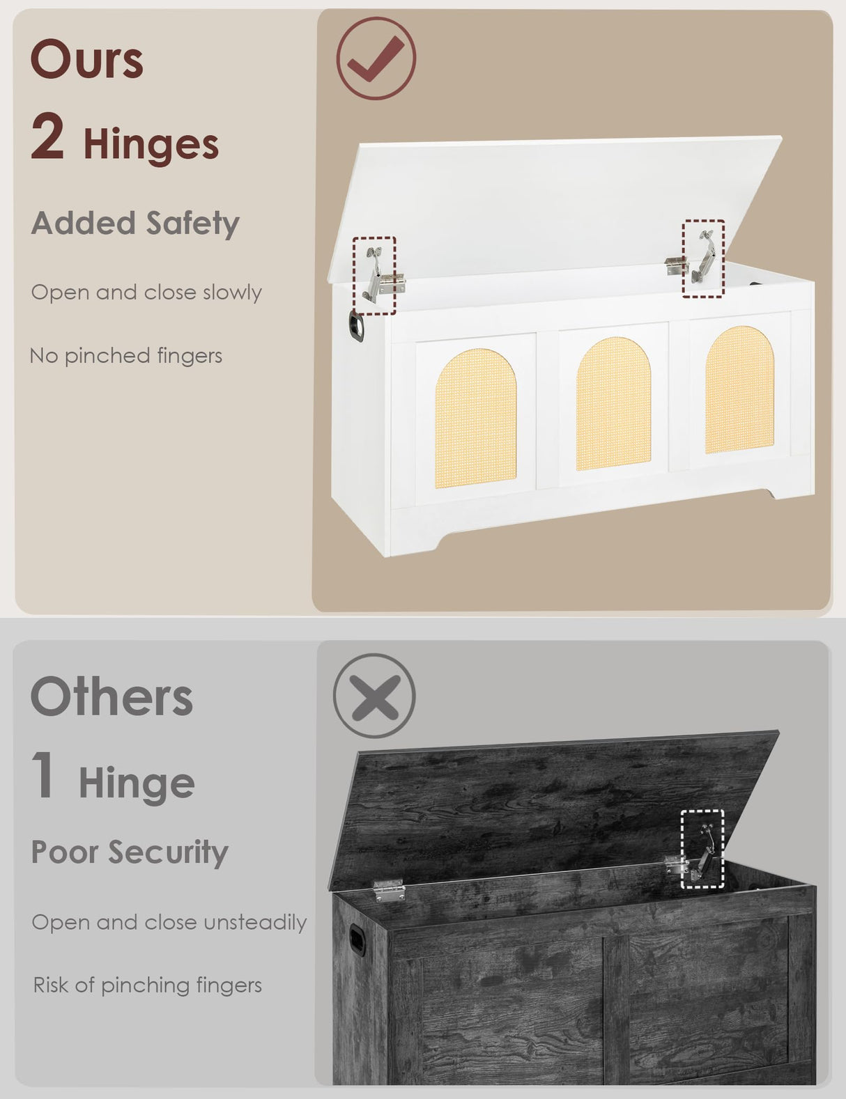 DINZI LVJ Storage Chest, 39.4" Rattan-Like Storage Box with 2 Safety Hinges, Wooden Entryway Shoe Bench with Flip-Top, Trunk for Living Room, Bedroom, Easy Assembly, White and Natural DINZI LVJ