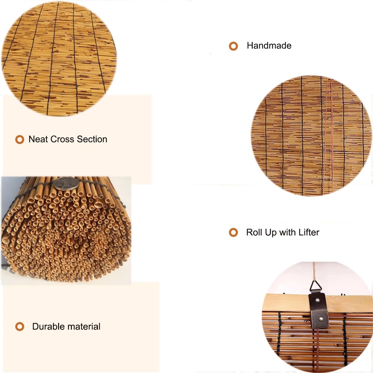 26" 34" 36" 40" 42" 46" 48" 54" 60" 66" 72" Wide, Blackout Bamboo Roll Up Shade For Outdoor Patio Privacy, Bamboo Roller Blind With Lift, Cordless Bamboo Roman Window Curtain For Balconies(36"W x 84"H ZXBMYLV