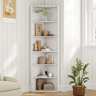 Furnify 6 Tier Corner Shelf with Adjustable Shelf, 68" Tall Corner Bookshelf Bookcase, Freestanding Corner Display Storage Shelf for Living Room, Office, Kitchen, Bath Room,Small Space, White