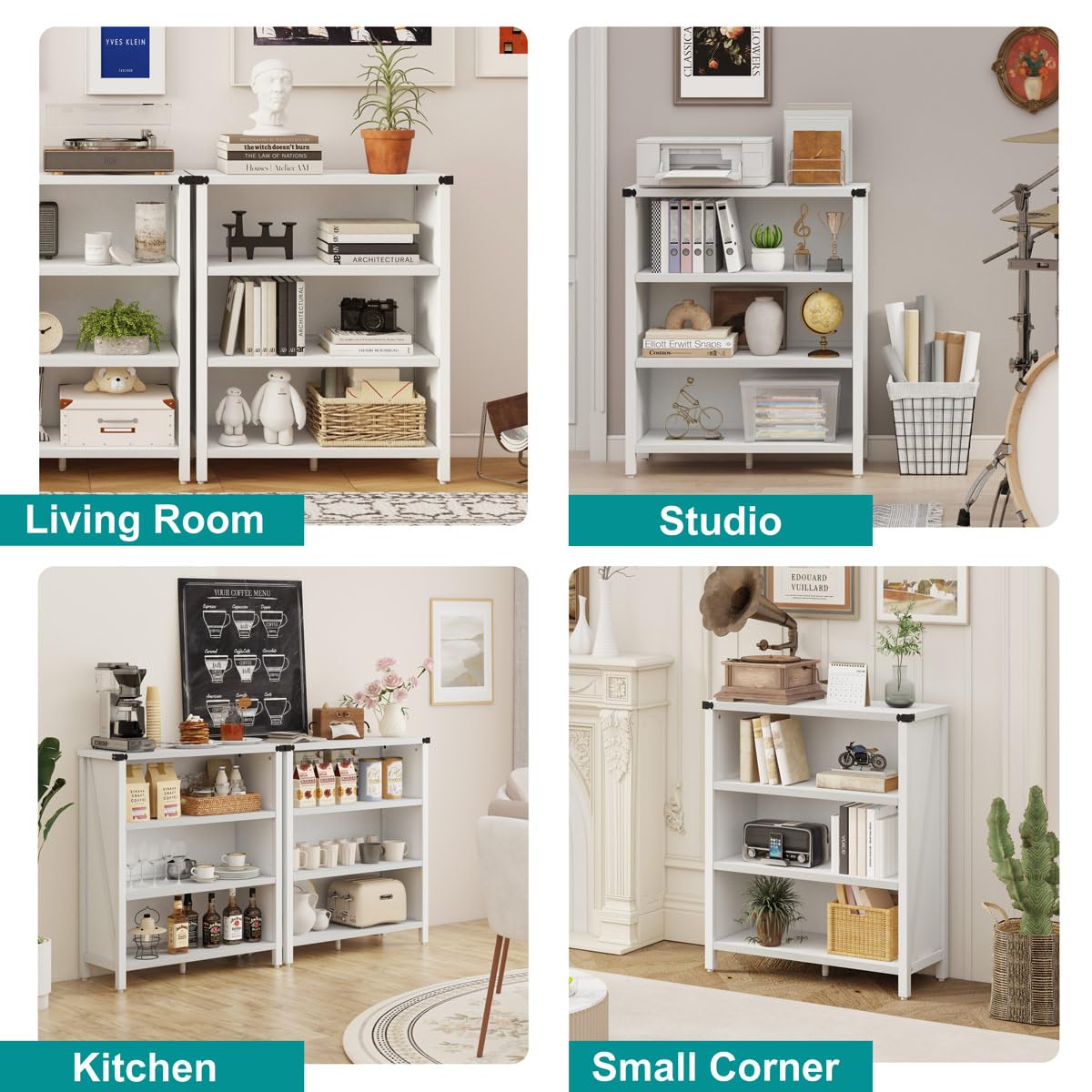 BON AUGURE White Bookcase, 3 Shelf Bookshelf, Farmhouse Wooden Book Cases/Shelves, Small Open Storage Book Shelves for Home School Library Office Bedroom Kids (White Oak) BON AUGURE