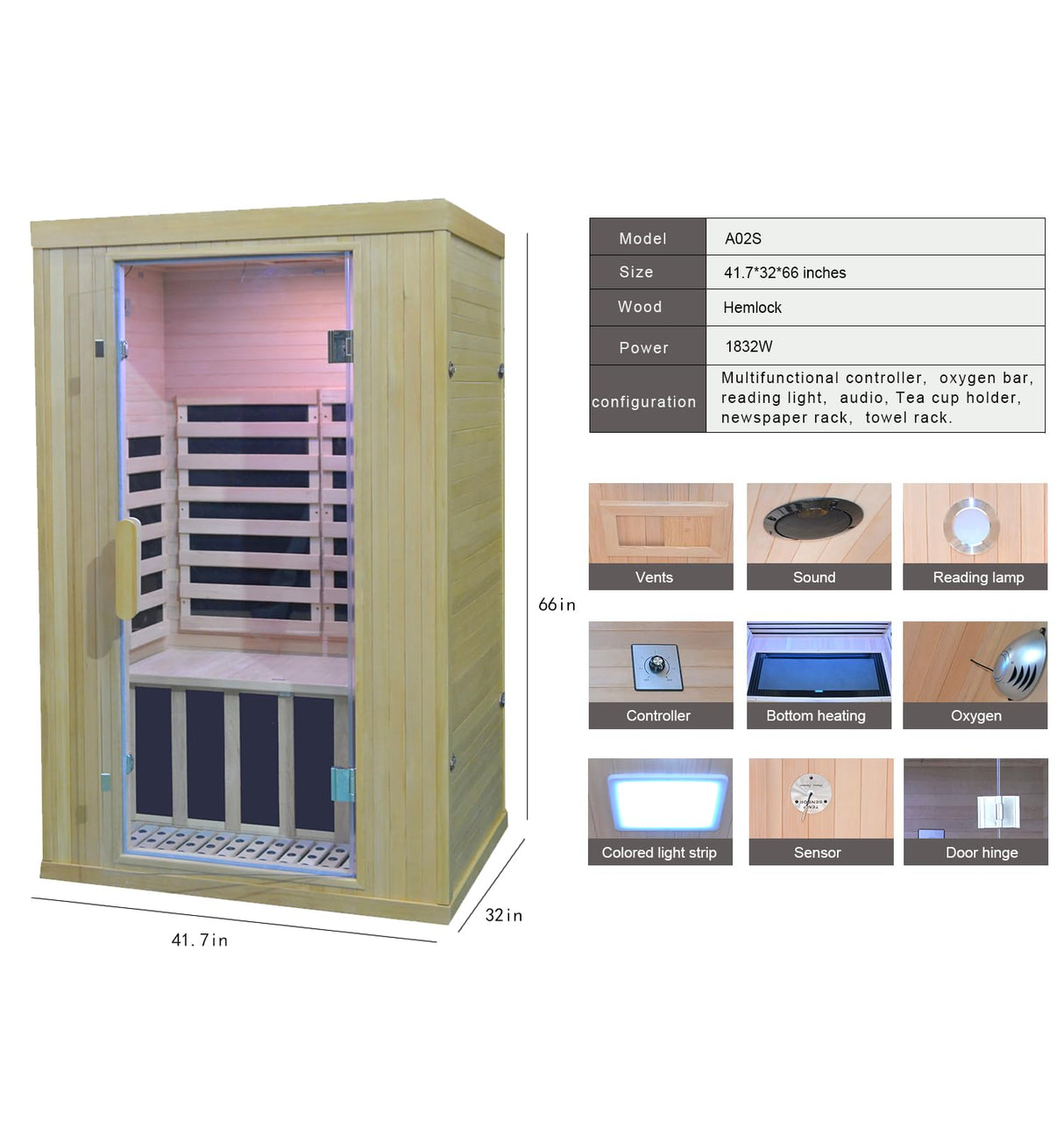 Kang Share Home Infrared Sauna Room 2 Person Wooden Canadian Hemlock 1260W Low Magnetic Graphene Carbon Plate Heater Indoor Saunas Kang Share