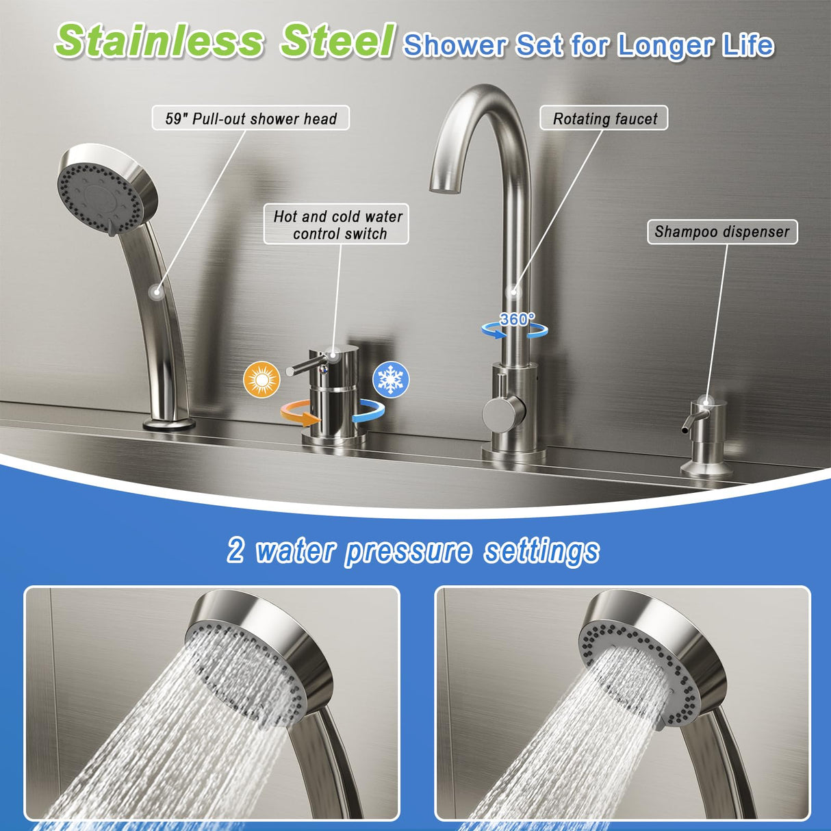 ROOMTEC 304 Stainless Steel Dog Washing Station, 50 Inch Professional Dog Grooming Tub, Pet Bathtub with Sink, Storage Drawer,Ladder ROOMTEC