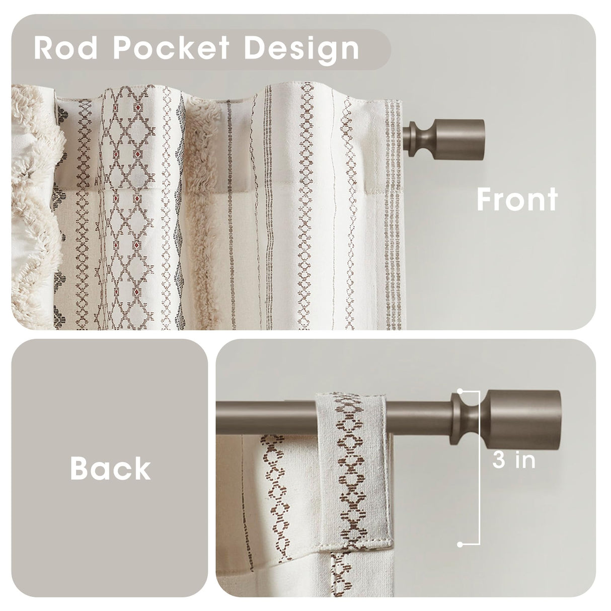 INK+IVY Boho Curtains for Bedroom & Living Room, 100% Cotton Tufted Chenille Stripe Modern Farmhouse Curtains, Light Filtering Drapes, 50" x 95", Ivory INK+IVY