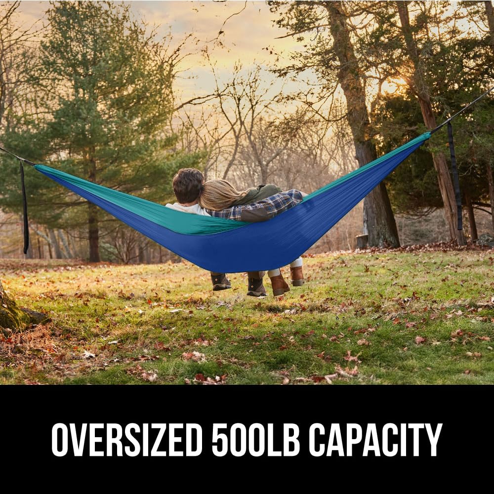 GORILLA GRIP Durable Portable Camping Hammock, Holds 500lbs with Heavy Duty Tree Straps, Comfortable Travel Swing, Camp Hammocks, Easy to Use and Install, Outdoor Essentials, Blue, 10x6.5 FT GORILLA GRIP