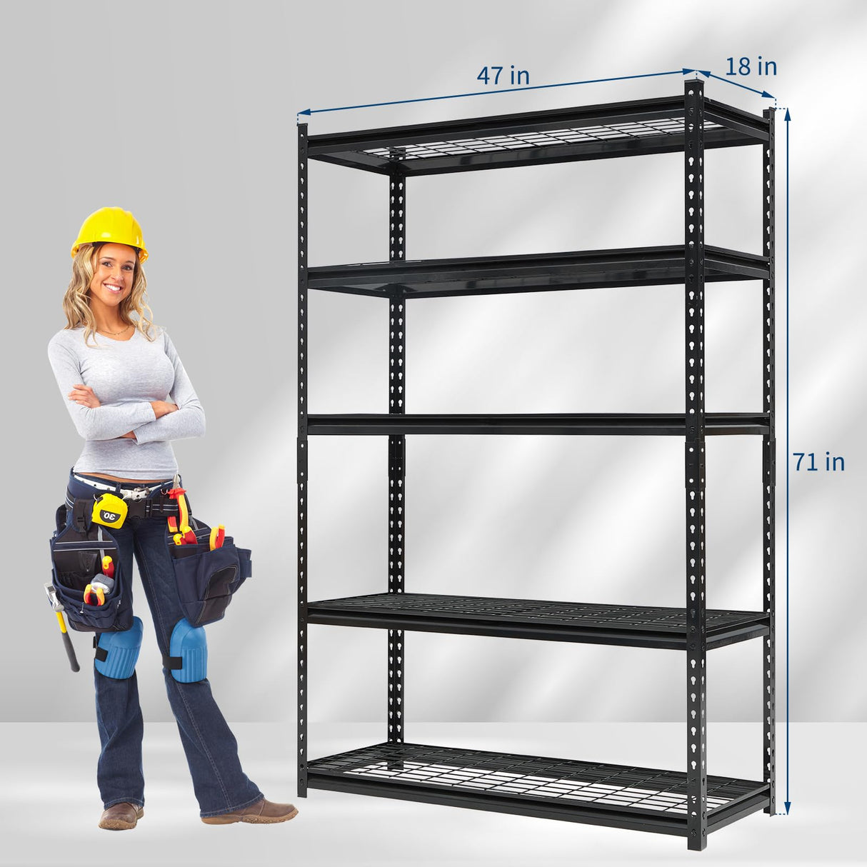 71" H/47 W/18 D Garage Shelving Heavy Duty, 2200LBS Garage Storage Shelves, 5-Tier Adjustable Metal Storage Rack for Industries, Warehouses, Basement Gaderth