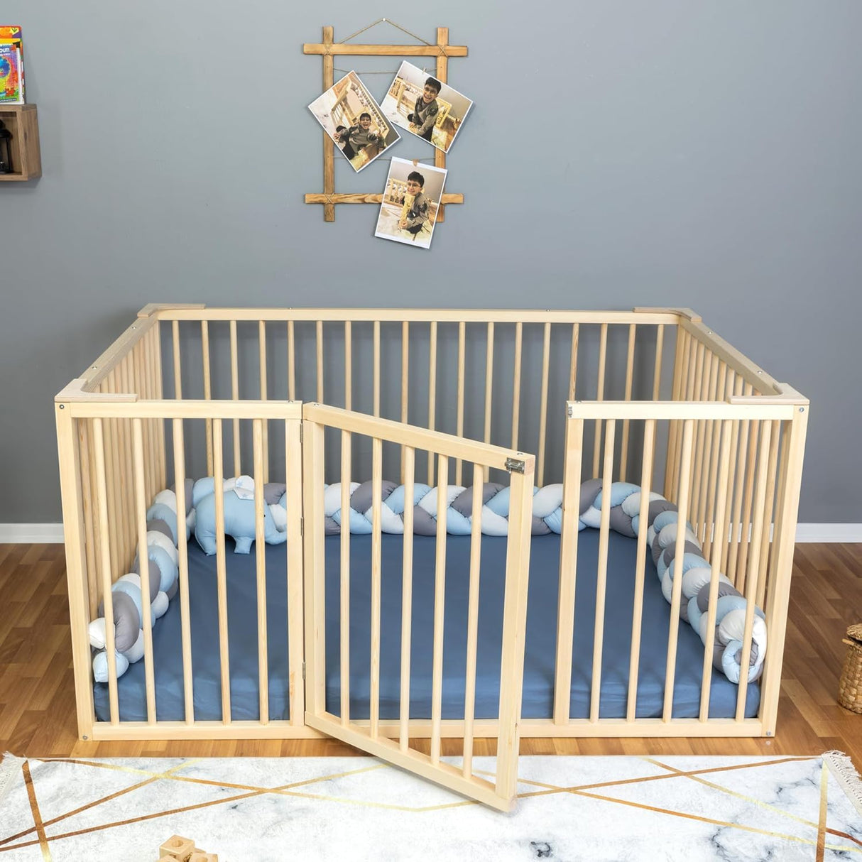 Montessori Floor Bed Full Size 54x75" / Height 38.58'' | Pine Tree Toddler Bed Frame, Wood Bed Frame | Gift For Kids Room Decor Special Bed (Full) Generic