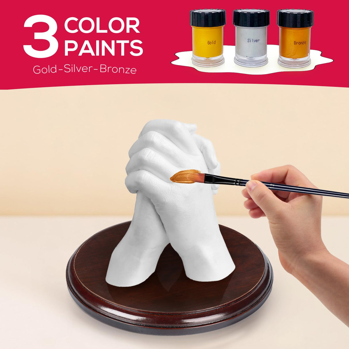 Falling in Art Hand Casting Kit Couples - Keepsake Plaster Hand Mold Kit for Family, Kids, Adults with Large Bucket, Gloves, Powder Materials, Color Paints, Wooden Base Falling in Art