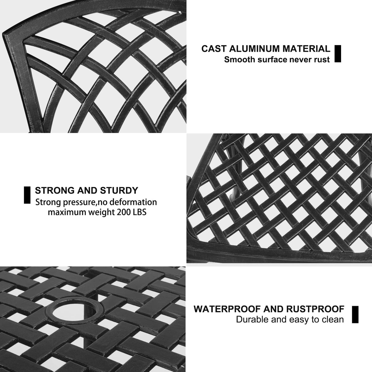 Polar Aurora 3 Piece Patio Bistro Set Cast Aluminum Bistro Table Set Outdoor Round Dining Table with Umbrella Hole for Porch, Lawn, Garden, Backyard, Pool,Black Polar Aurora