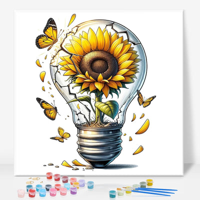 Framed Paint by Numbers Kit for Adults Beginner, Sunflower Easy Paint by Number Kits on Canvas Framed, Butterfly DIY Acrylic Oil Painting by Numbers with Frame for Gift Home Decor 10 x 10 inch