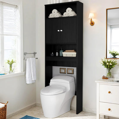 Tydaris Over The Toilet Storage Cabinet – Wood Bathroom Shelf Above Toilet with Double Doors, Bathroom Storage Cabinet Organizer, Black