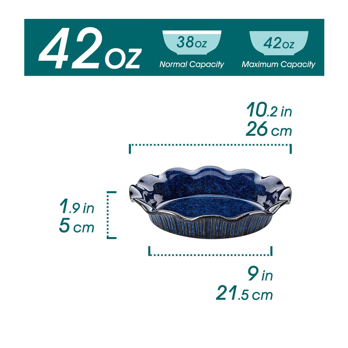 vancasso Stern Ceramic Pie Pan for Baking, 9 Inch Pie Plates with Ruffled Edge, Deep Dish Pie Pan for Apple Pie and Quiche, Large Pot Pie Baking Dishes, Thanksgiving Gifts - Blue vancasso