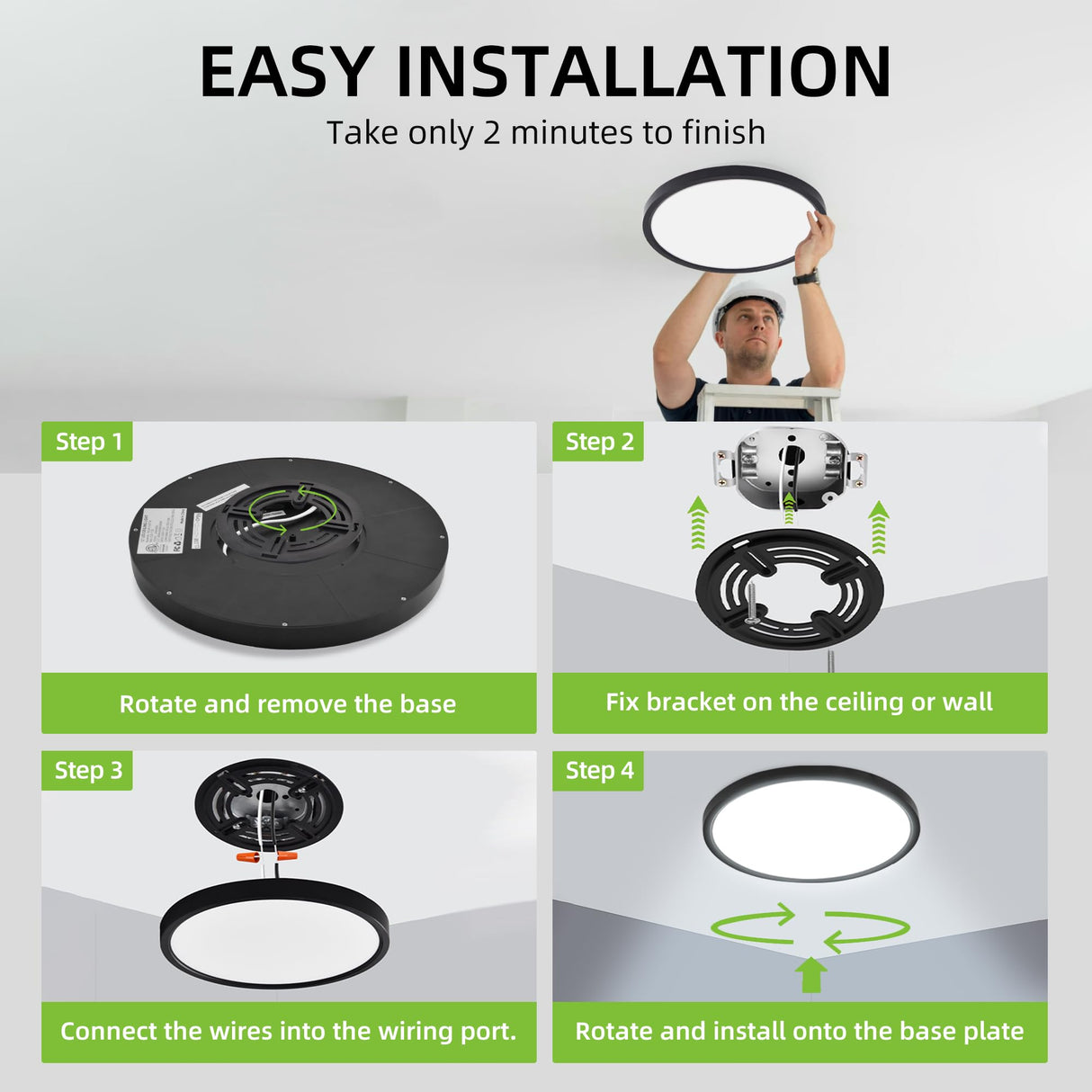 hykolity 12 Inch Selectable CCT LED Round Flat Panel Light, 24W 3000K/4000K/5000K, Edge-Lit Flush Mount Ceiling Light Fixture for Kitchen, Bedroom, Laundry and Closet Room,Black hykolity