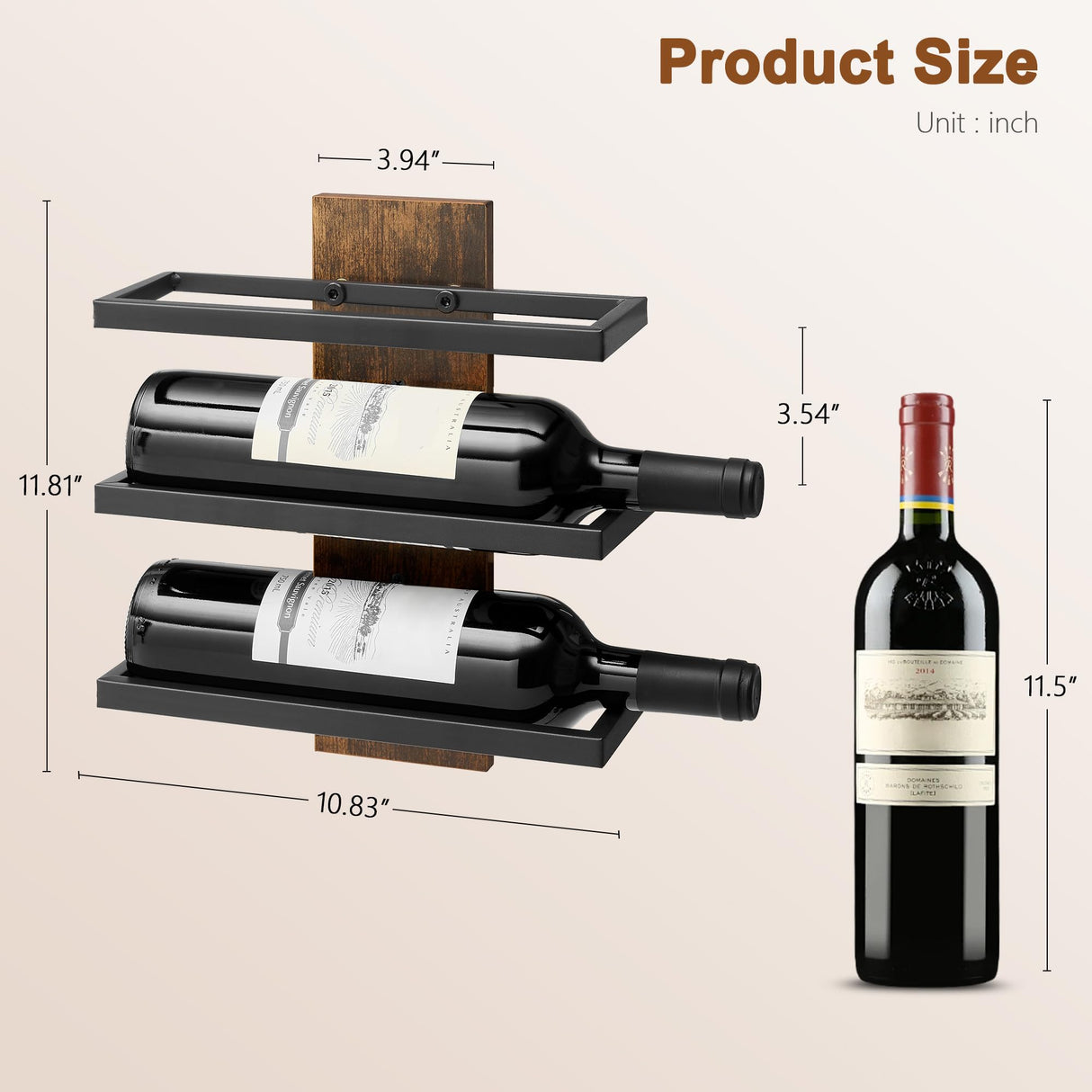 Hoctieon 3-Tier Wall Mount Wine Rack, Wall Mounted Wine Bottle Racks for Display and Storage, Hanging Bottle Holder, for Living Room, Dining Room, Bar, Wine Cellar, Rustic Brown Hoctieon