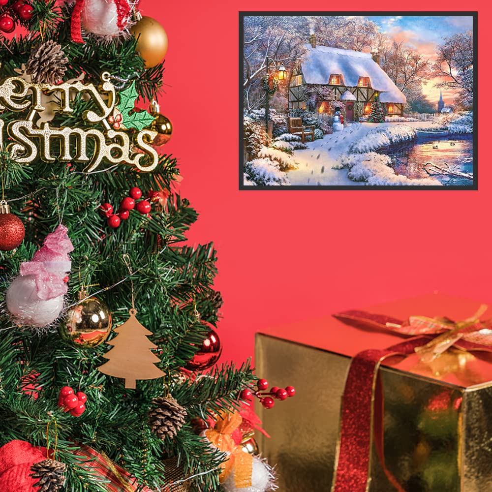 wifreo 5D Diamond Painting Christmas Snow Scene, Diamond Painting by Number Kits for Adults Kids, Round Drill Embroidery Cross Stitch for Home Wall Decor Office Decoration (15.7x11.8inch) wifreo