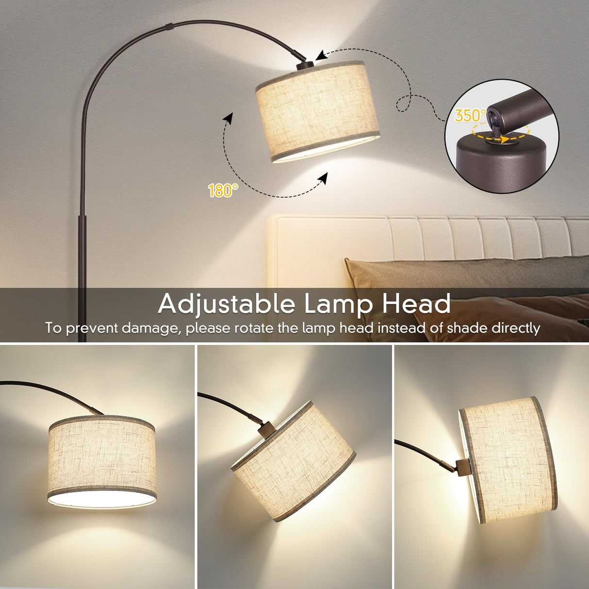 Floor Lamp for Living Room, Arc Floor Lamp with Adjustable Head, Modern Arched Floor Lamp with On/Off Pedal Switch, Over Couch Tall Standing Hanging Light for Reading, Bedroom, Office (Brown) Seaside village