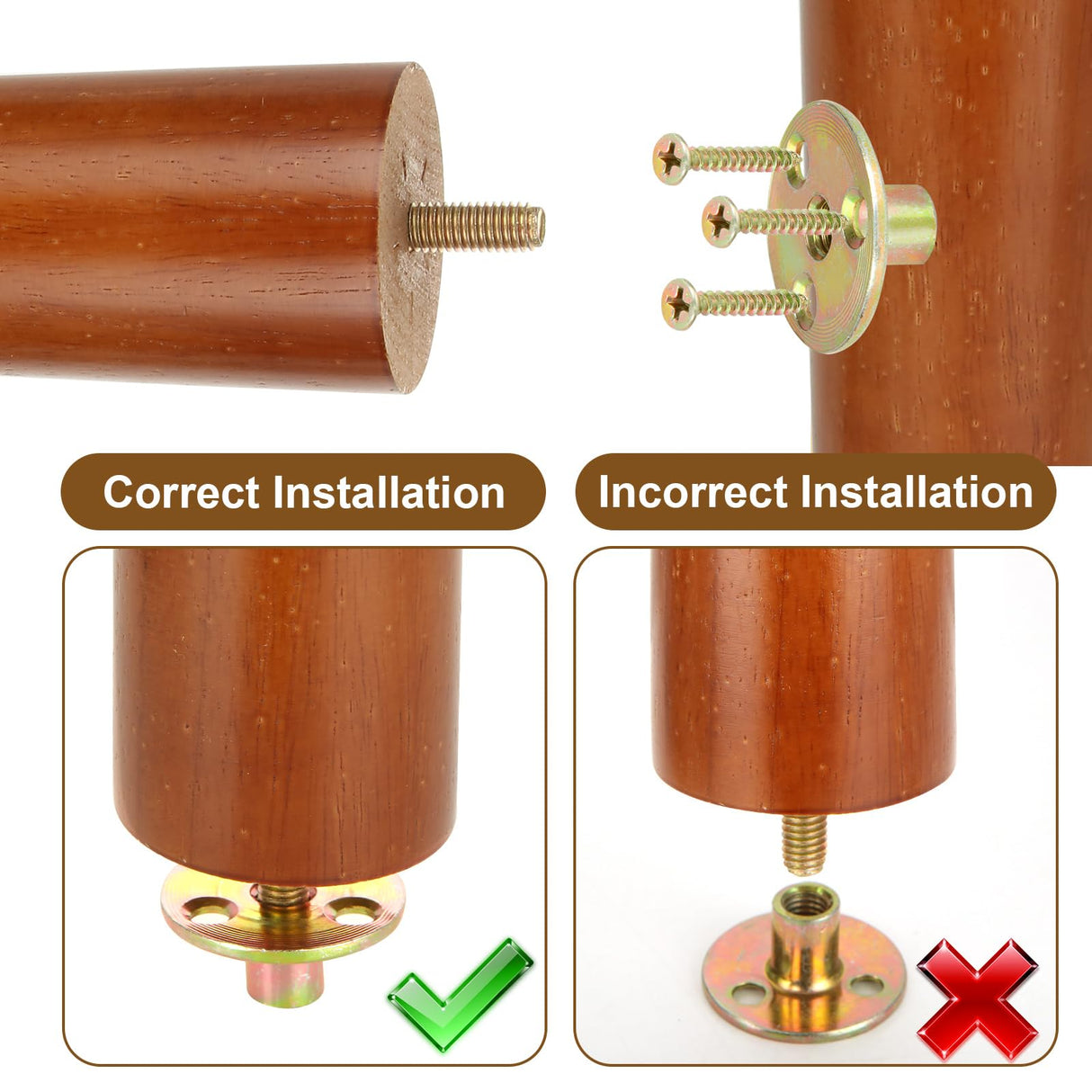 FVIEXE 16 Inch Wood Table Legs, Furniture Legs Set of 4, Round Replacement Legs for Coffee Table End Table Side Table Night Stand Tapered Desk Chair Legs, Straight FVIEXE