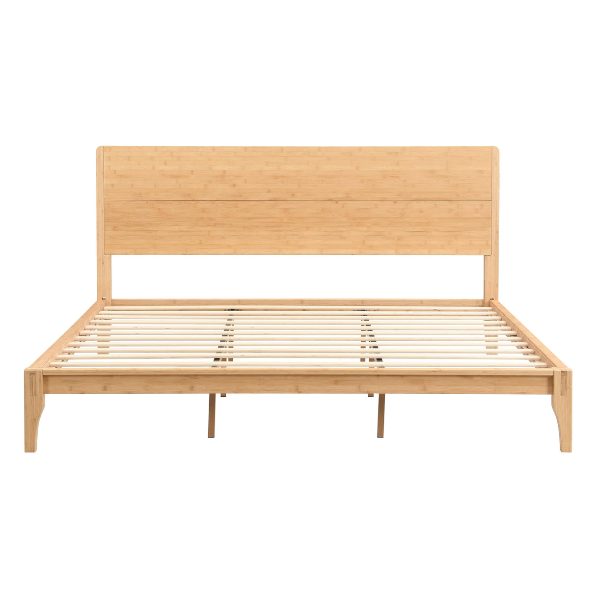 Merax King Size Bamboo Platform Bed, Mid-Century Modern Bed Frame with Tall Headboard, Solid Sustainable Bedframe King-Size, Wood Slat Support, No Box Spring Needed, Easy Assembly, Natural Merax
