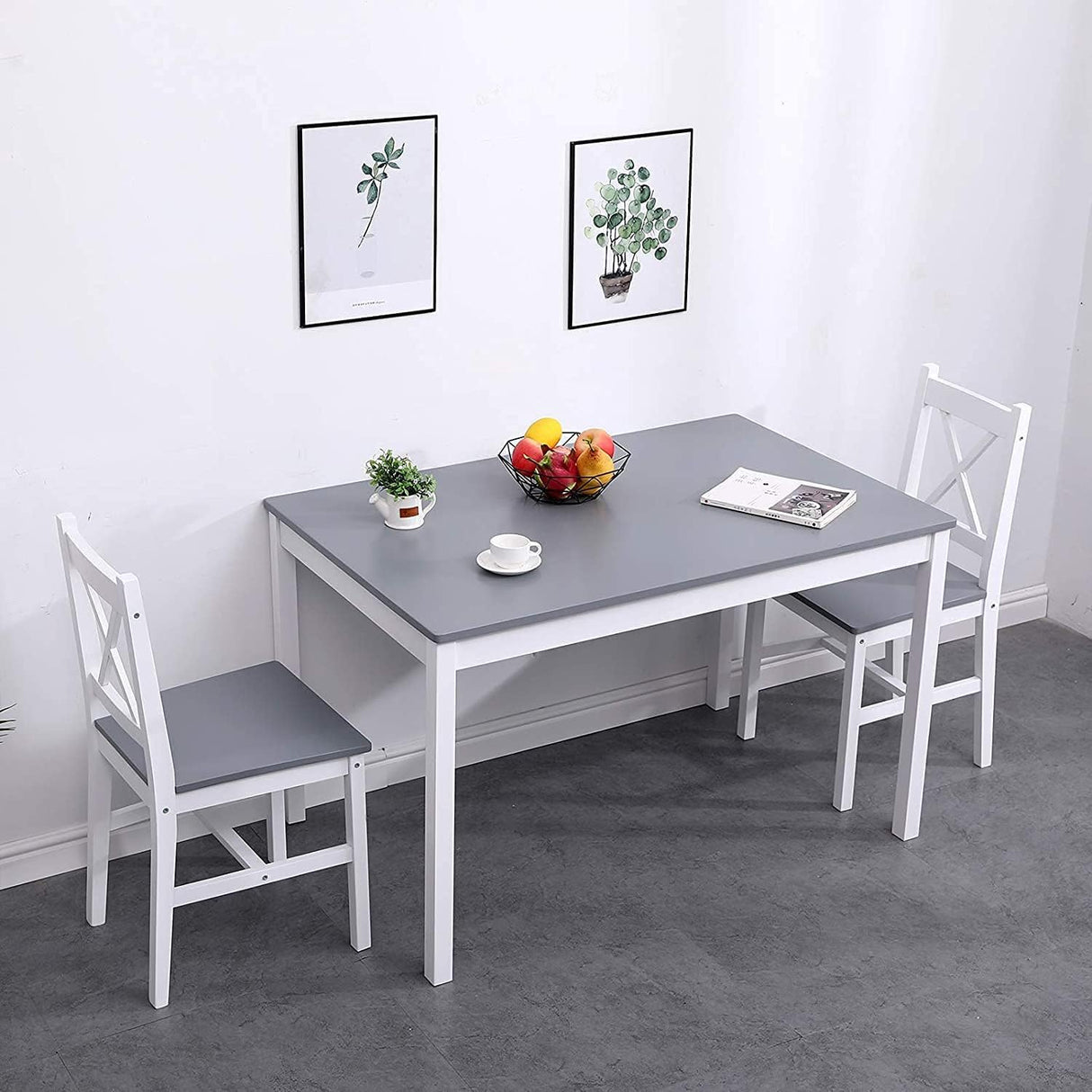 SogesPower Dining Table Set for 4, 5-Piece Wood Kitchen Dining Table Set with 4 Chairs for Kitchen Dining Room Restaurant Small Space, Grey&White SogesPower