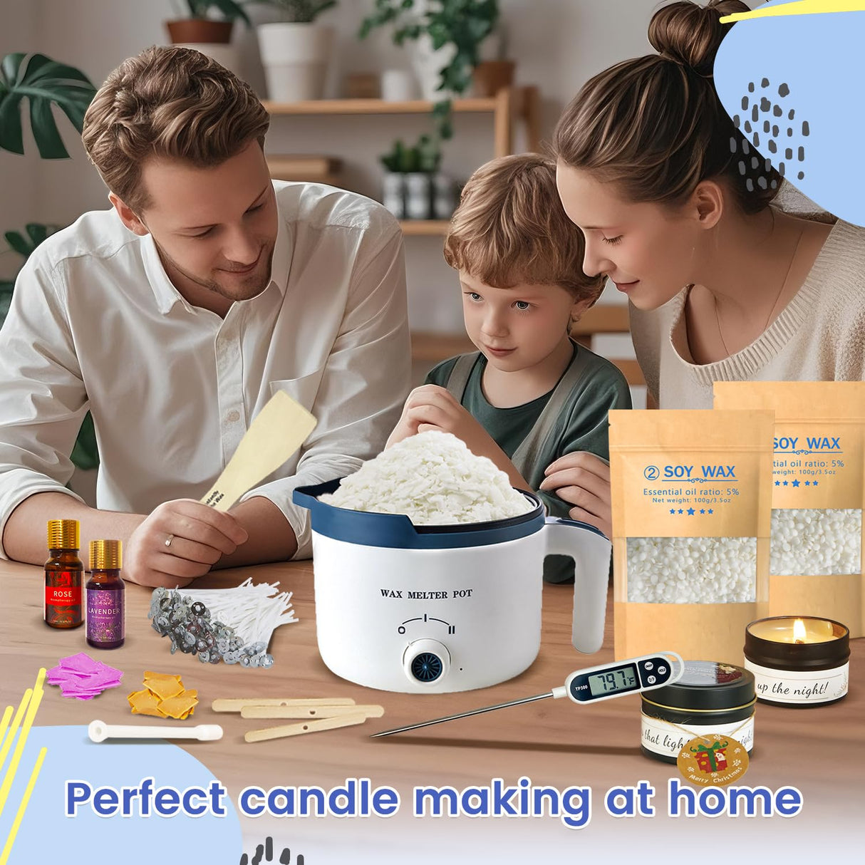 Candle Making Starter Kit for Adults, Soy Candle Maker Set with Wax Melter, Premium Wax Melts Pot Kit to Make Your own Candles KQU
