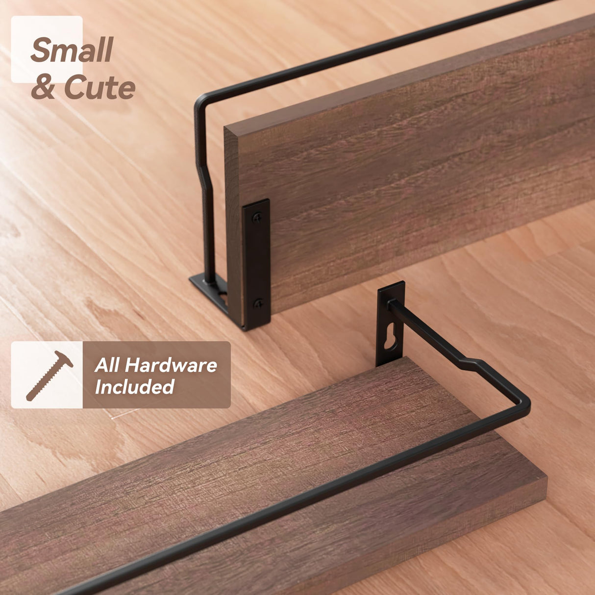 RICHER HOUSE Floating Bathroom Shelves, Small Wall Shelf for Bathroom Decor, Rustic Wall Mounted Wood Shelves Set of 2, Bathroom Wall Organizer Over Toilet Storage, Kitchen Shelf - Rustic Brown RICHER HOUSE