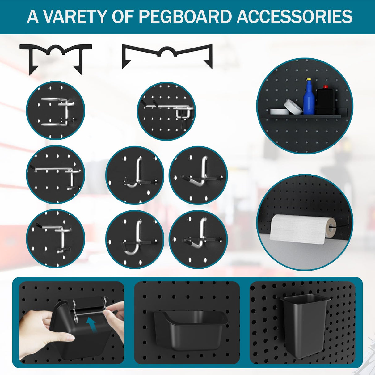 Daanxw Metal Peg Board Kit with 1/4" Pegboard Accessories, 6 Pack 12"X24" Pegboard and 264PCS Extra Thick Pegboard Accessories,Wall Organizer Peg Board Panels Tool Organizer Storage System (Black) Daanxw