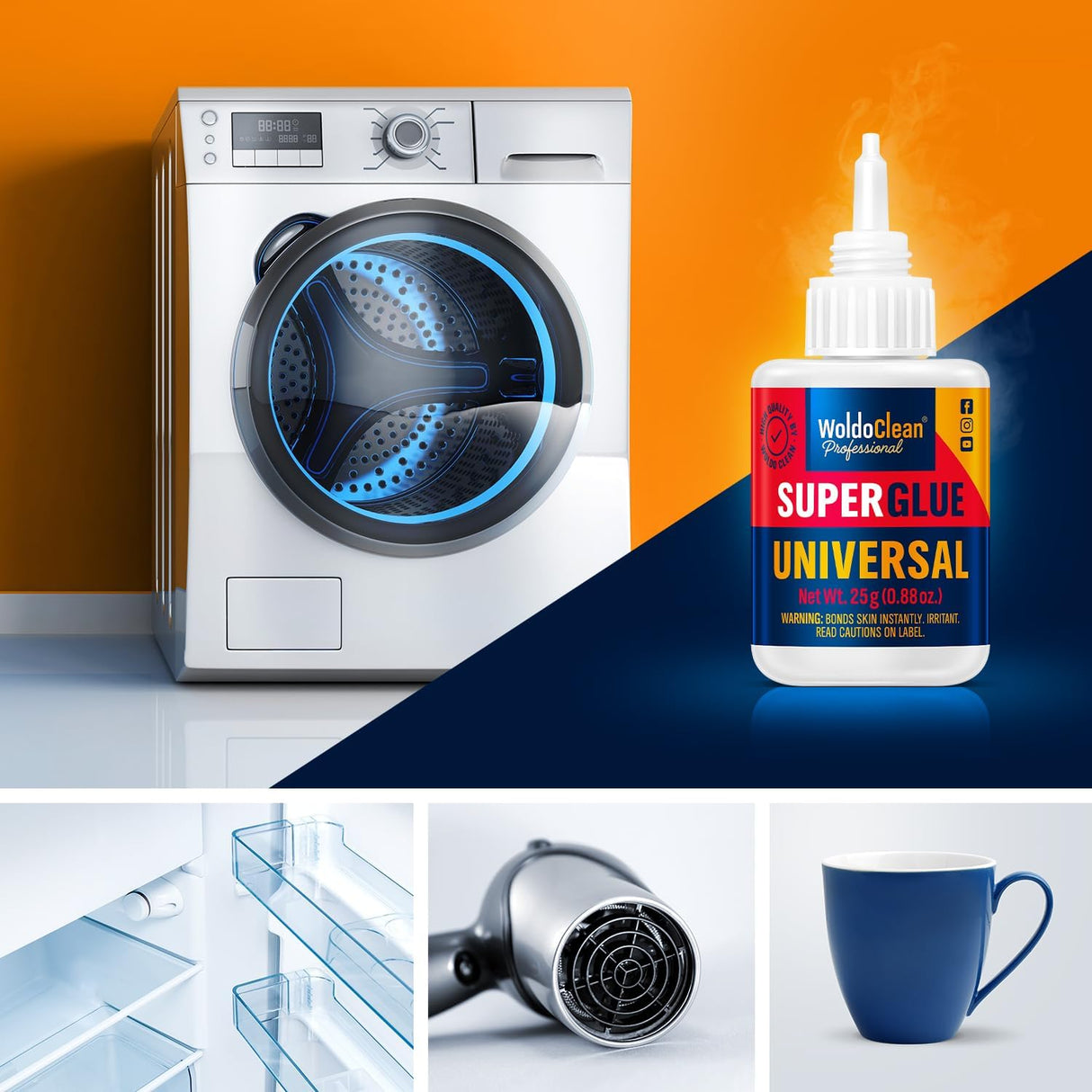 Super Glue for All Purpose Extra Strong 0.88oz - Waterproof, Heat-Resistant, Clear Glue with Precise Nozzle WoldoClean