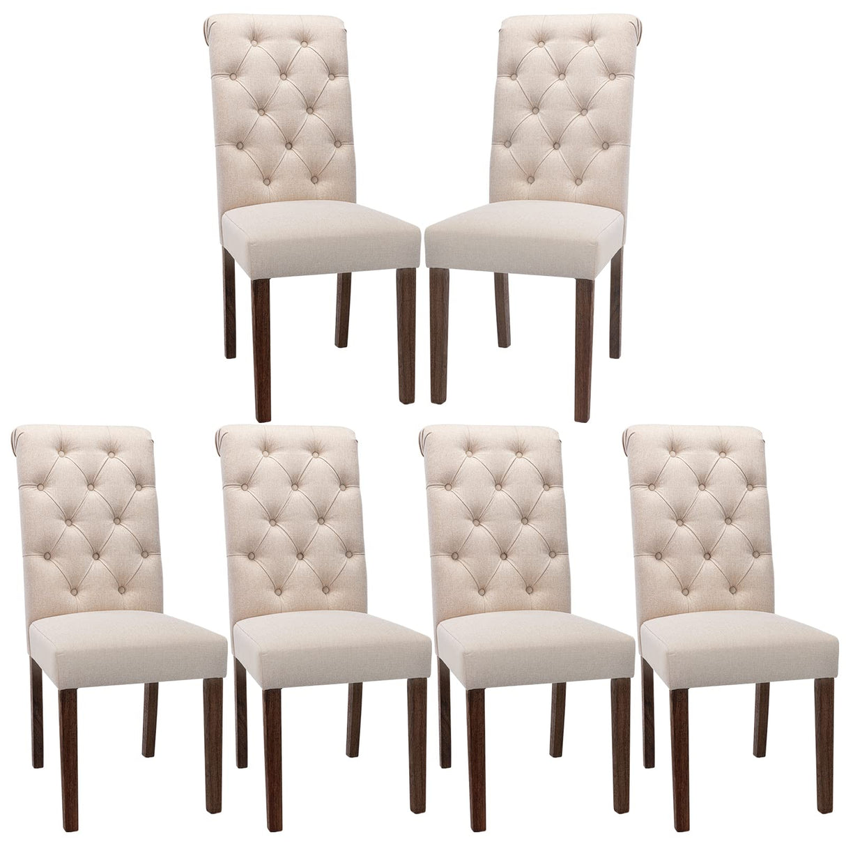COLAMY Button Tufted Dining Chairs Set of 6, Accent Parsons Diner Chair Upholstered Fabric Dining Room Chairs Stylish Kitchen Chairs with Solid Wood Legs and Padded Seat - Dark Beige COLAMY