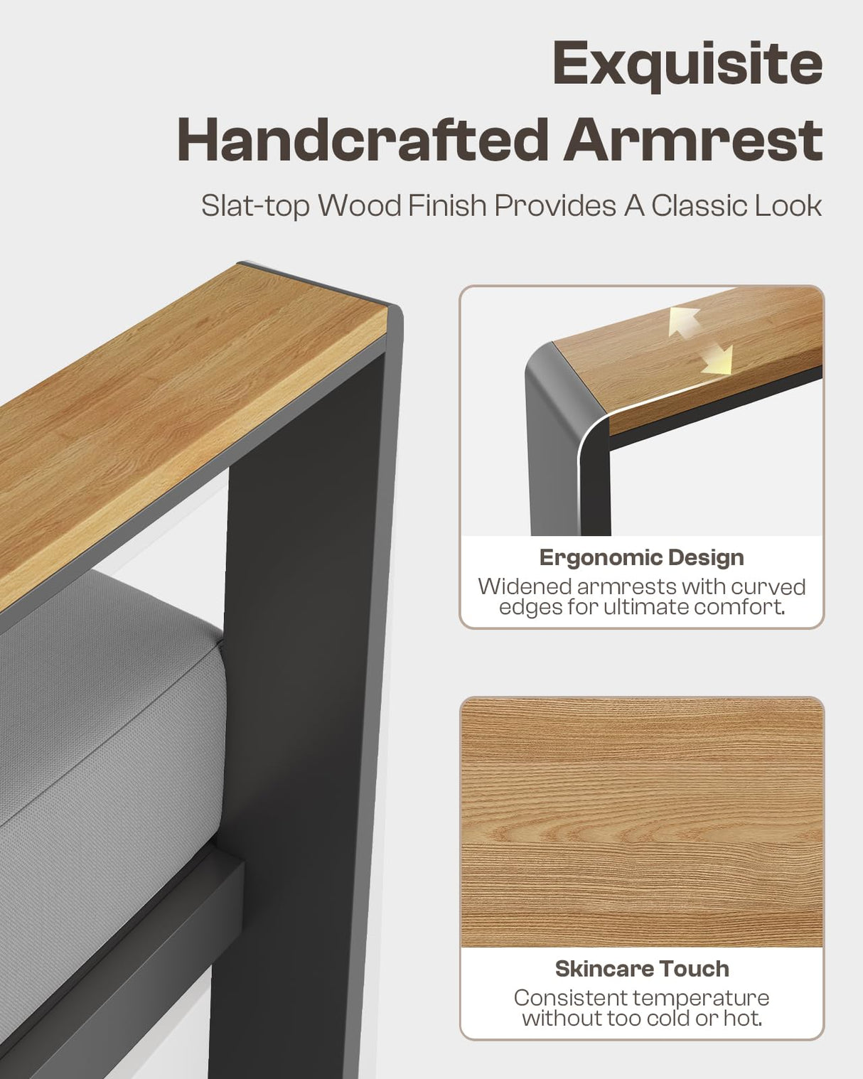 Oasbira Aluminum Outdoor Patio Furniture Set with Coffee Table, 5 Piece Patio Conversation Sets, Outdoor Sectional Furniture for Porch, Balcony, Yard, Gray Oasbira