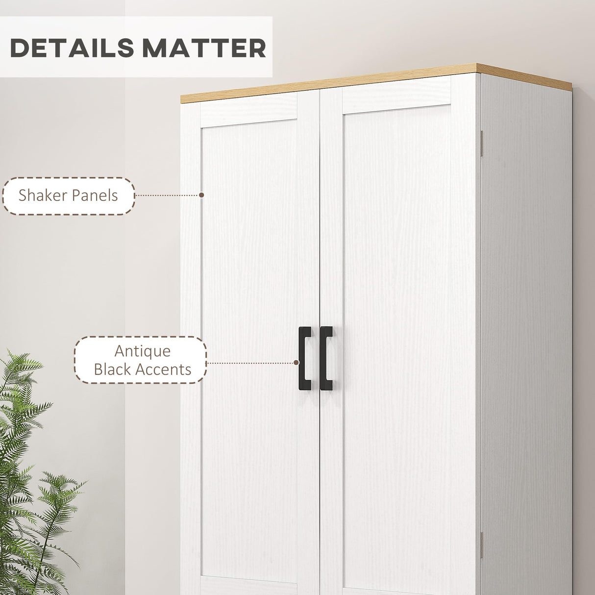 HOMCOM 67" Freestanding Kitchen Pantry, 4-Door Storage Cabinet Organizer with Adjustable Shelves, Kitchen Cabinet with Doors and Shelves, Distressed White HOMCOM